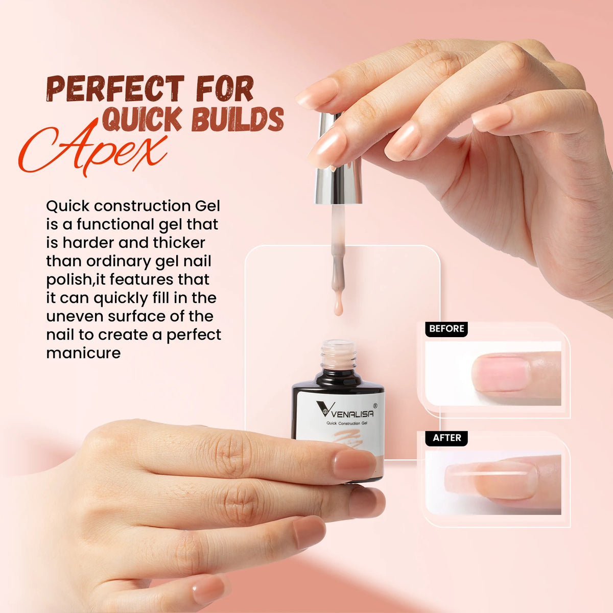 VENALISA Quick Construction Gel Jelly Color Semi Transparent Nail Gel Polish Fast Construction Soak Off UV LED Nude Pink Gel 7.5