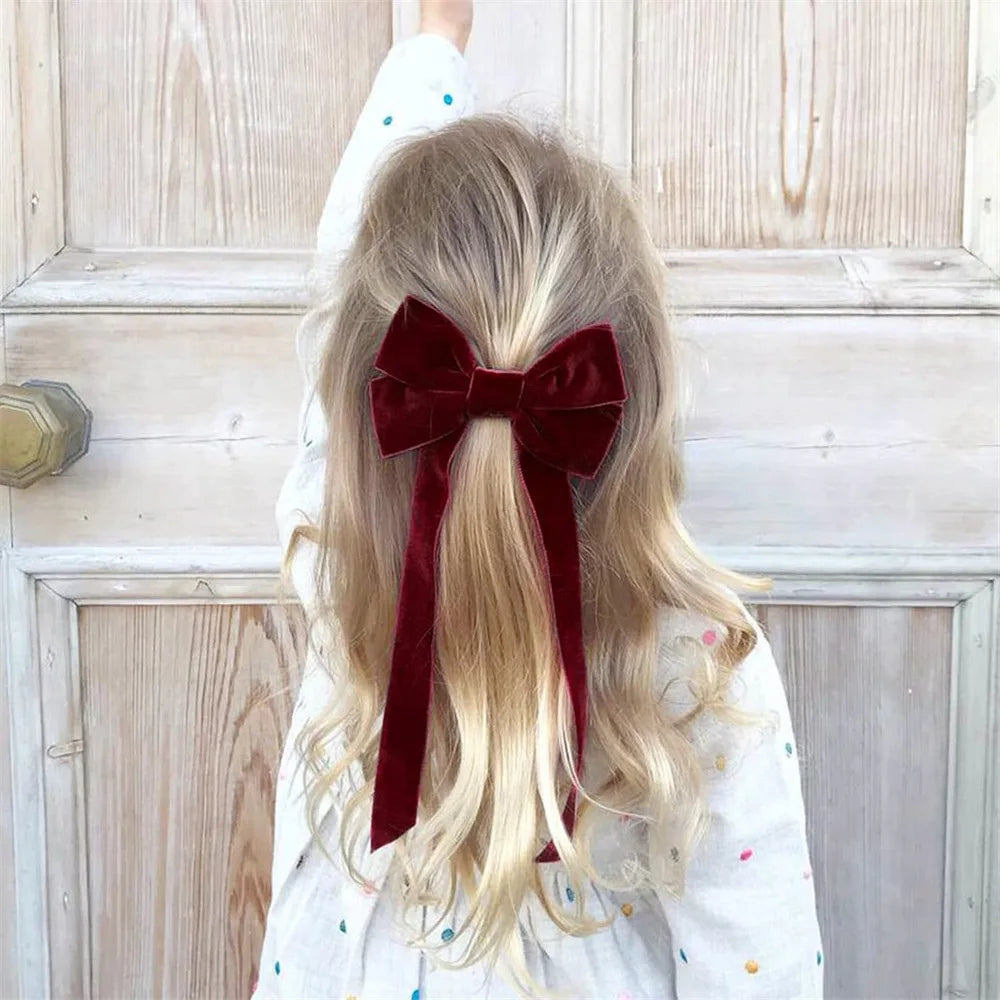 1/2/5/10pcs Christmas velvet with double bow hair clip, fashionable, simple and versatile princess duckbill clip hair accessory