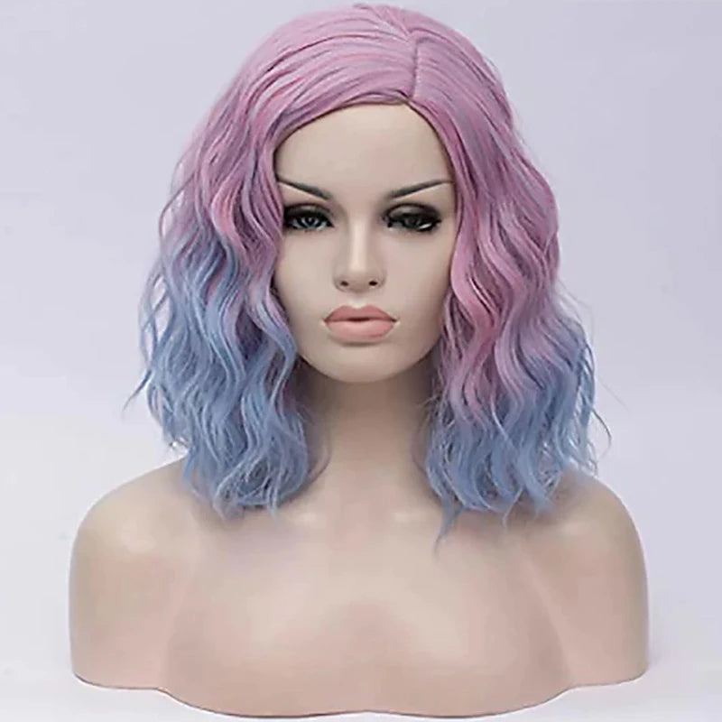 HAIRJOY Black White Wigs for Women Blue Pink Purple Green Multicolored Synthetic Hair Wig Cosplay Wigs Halloween