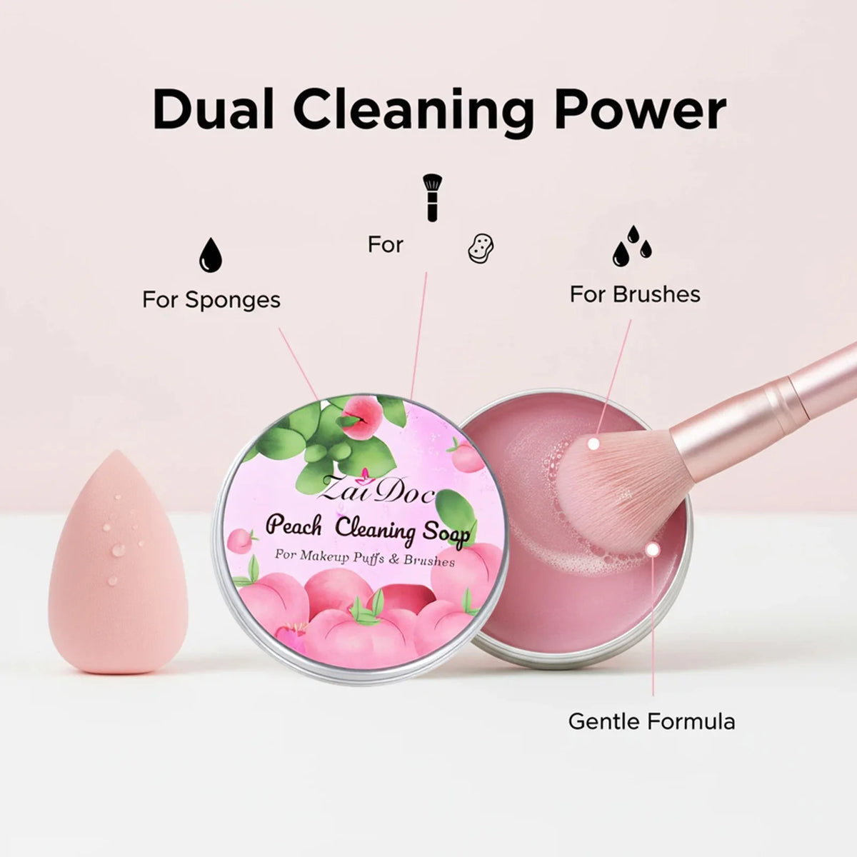 ZaiDoc Makeup Brush Cleaning Soap Blue Starry or Pink Peach Oolong with Cleaning Pad 2-in-1 Solid Brush Cleaner Mat for Beauty Blender Sponge Makeup Gentle Deep Cleaning Tool