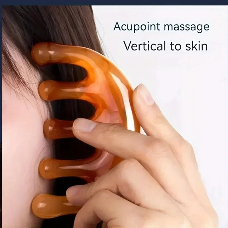 Big Teeth Head Acupoint Green 5-Tooth Meridian Blood Massage Comb Resin Large-Tooth Head Massage Tool 5-Paw Half Round Shap Comb