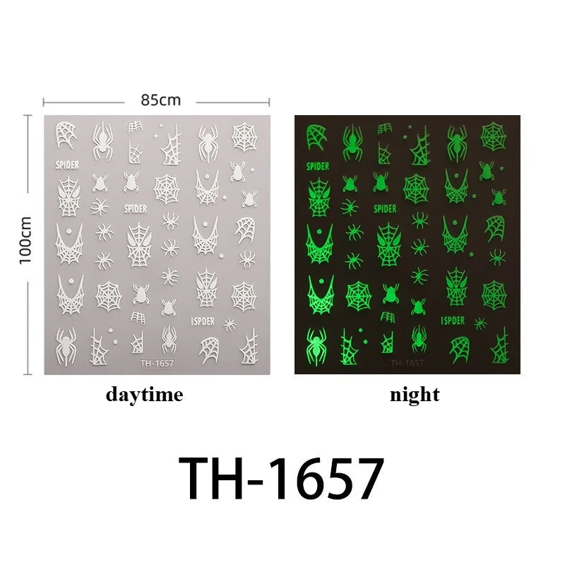 Halloween Nail Stickers - 3D Glow in Dark Cute Ghost Design Luminous Self Adhesive Nail Decals for Halloween