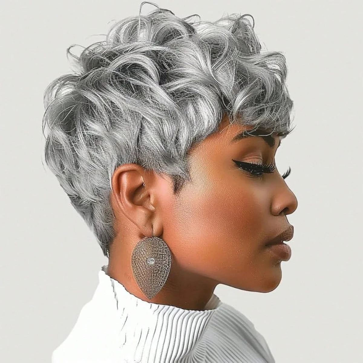 Short Pixie Wigs Short Grey Curly Pixie Wigs Synthetic Hair Wigs  Natural Wavy Grey Pixie Cut Wig Short Curly Layered Pixie Wig
