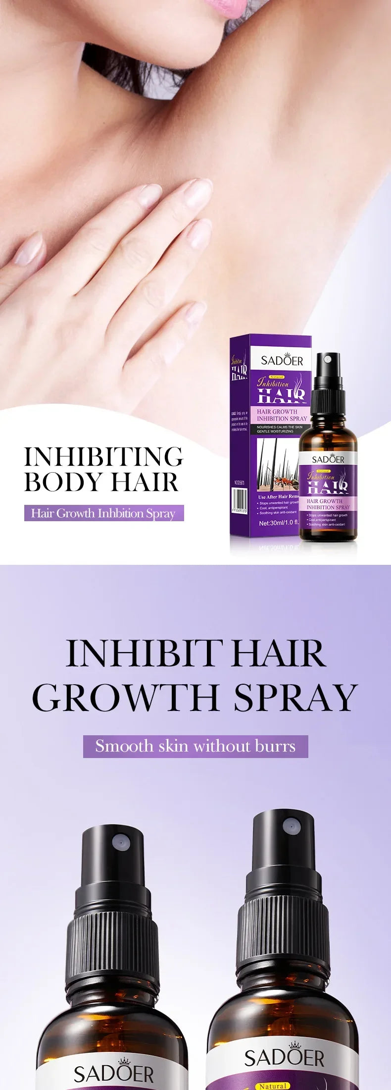 Hair Inhibition Serum Spray Painless Permanent Depilatory Cream Slow Hair Regrowth Full Body Private Parts Silky Skin Care
