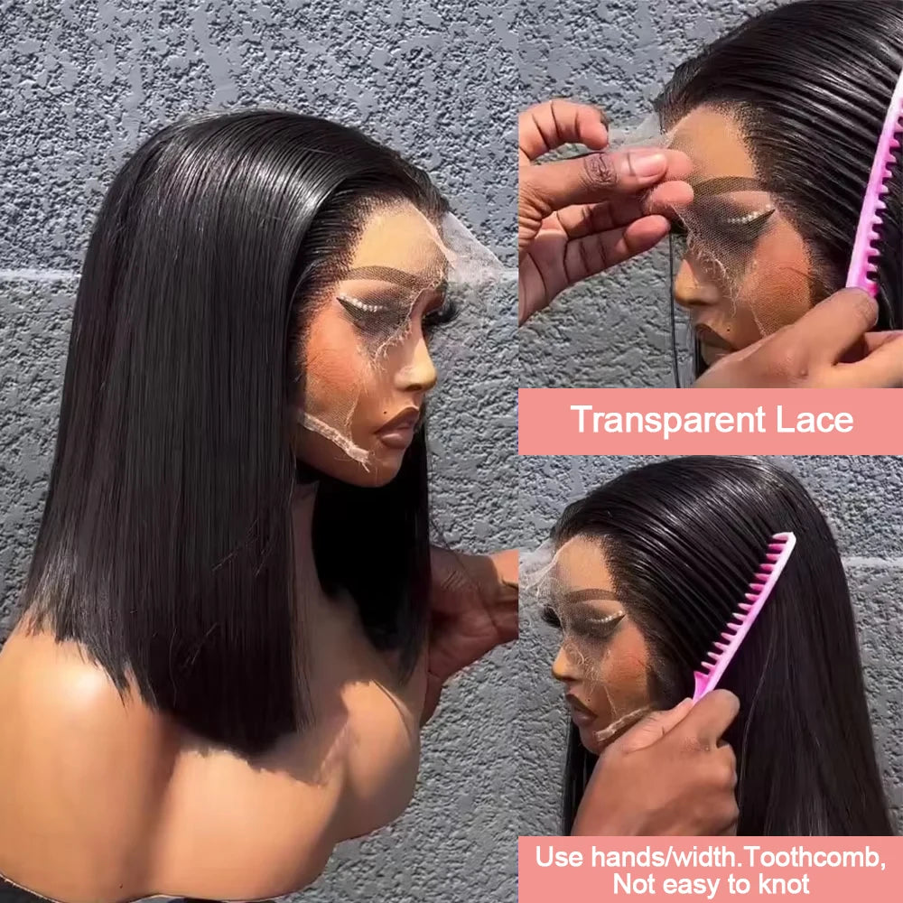 Transparent Lace Frontal Wigs Human Hair 250 Density 13x6 Short Bob Wig Burmese Bone Straight Bob Wigs Pre Plucked 13x4 Lace Front Wigs 14 16 inch For Women