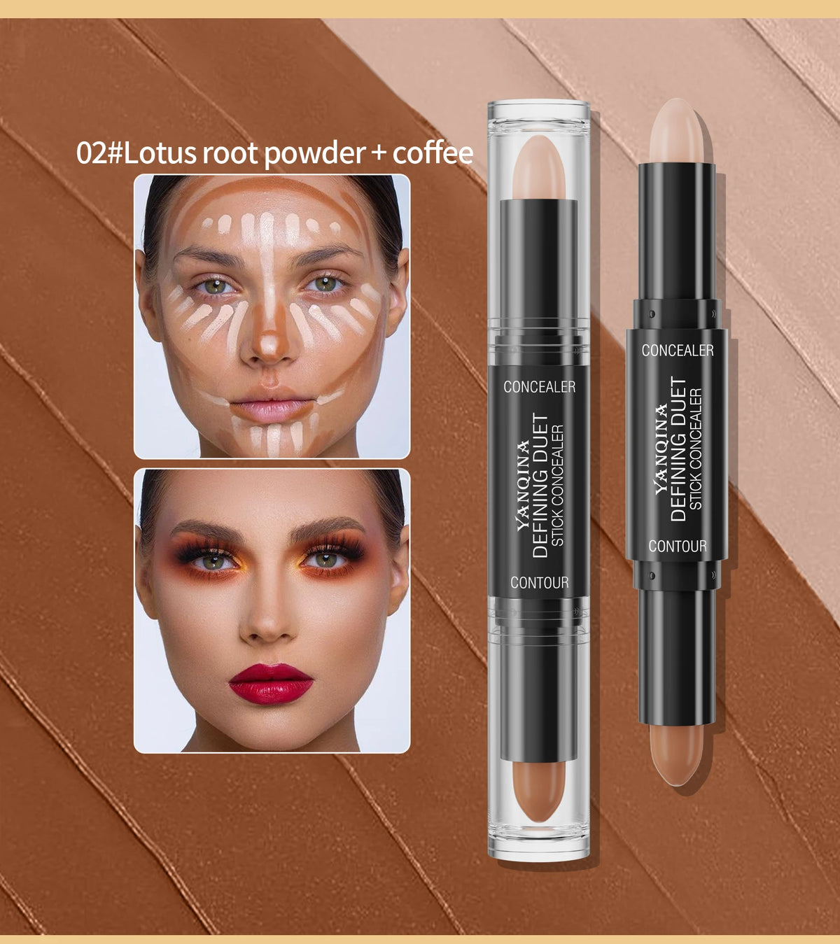 Contour Stick Duo, Double-Ended Highlight and Shadow Cream, Waterproof Full Coverage Concealer, Natural Finish Makeup for All Sk