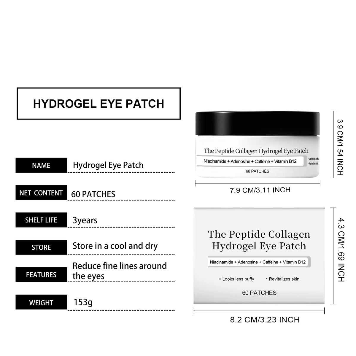 Collagen Hydrogel Eye Patch Peptide Niacinamide Eye Mask Reduce Wrinkles Dark Circles Eye Bag Firming Mild Hydrating Gel Eye Pad