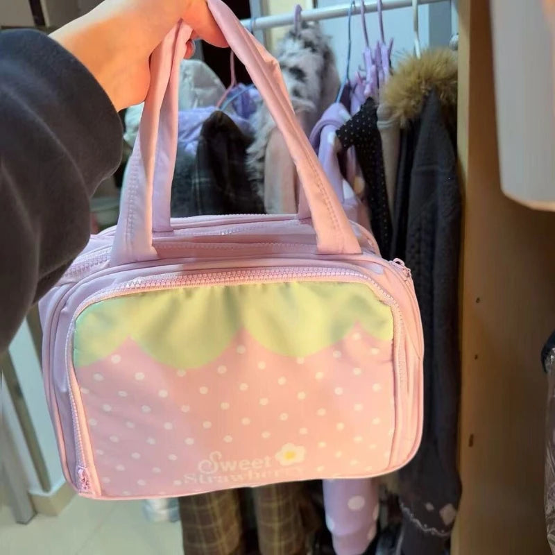 Large-capacity Partitioned Makeup Bag Sweet Cute Strawberry Musical Notes Handbag Portable Multi-layer Travel Toiletry Bags