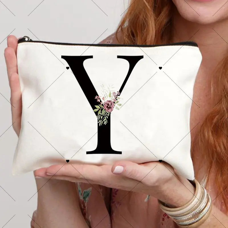 Floral Letter Bridesmaid Makeup Bags Bachelorette Party Gift Children Travel Bag Zipper Pouch Travel Organizer Case Cosmetic Bag