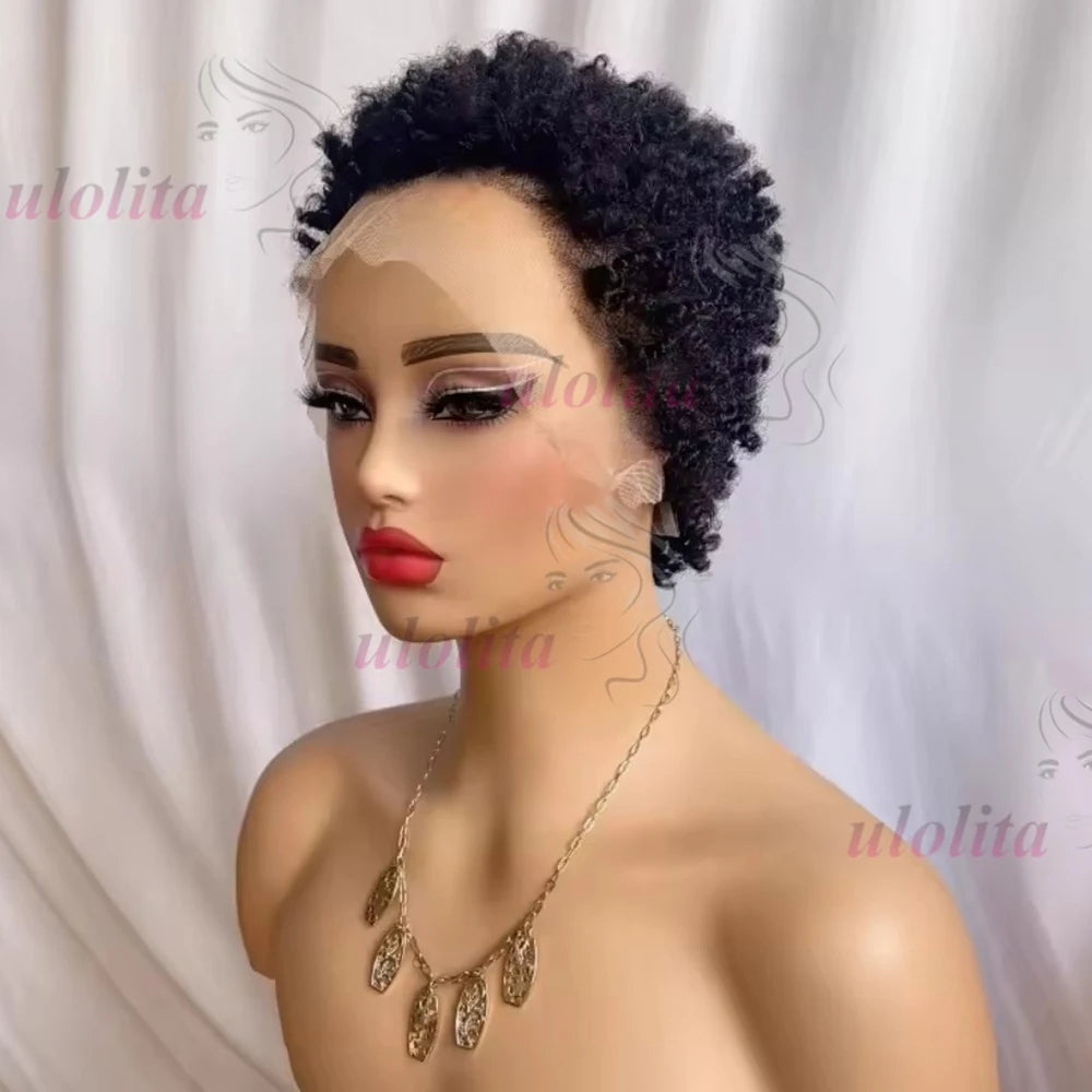 Premium 99J Afro Curly 13x4 Ear To Ear Lace Frontal Human Hair Glueless Wigs for Women 6inches Remy Hair Short Cut Lace Bob Wigs