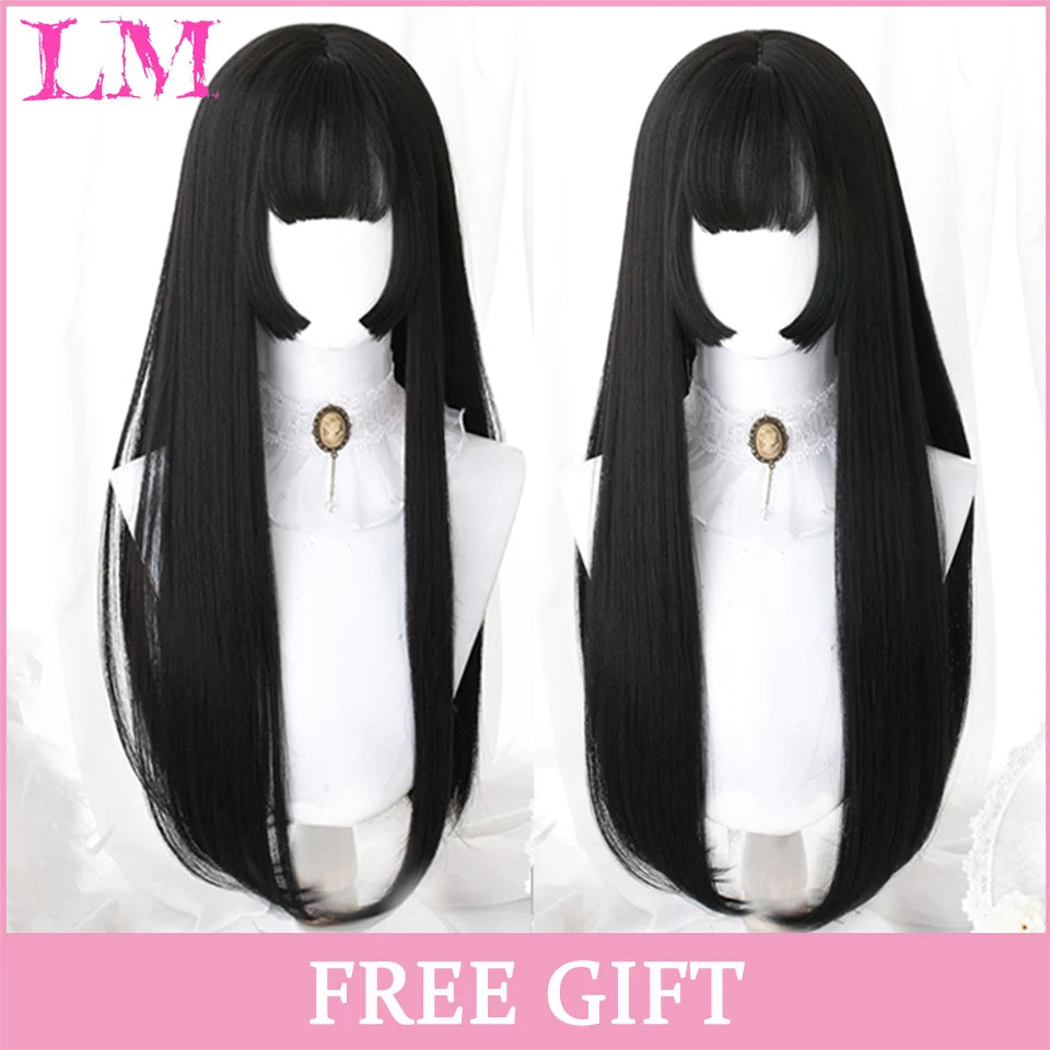 LM Light Blonde Wave Hair Wig Synthetic Long Wavy Wigs with Bangs for Women Cosplay Natural High Temperature Fiber