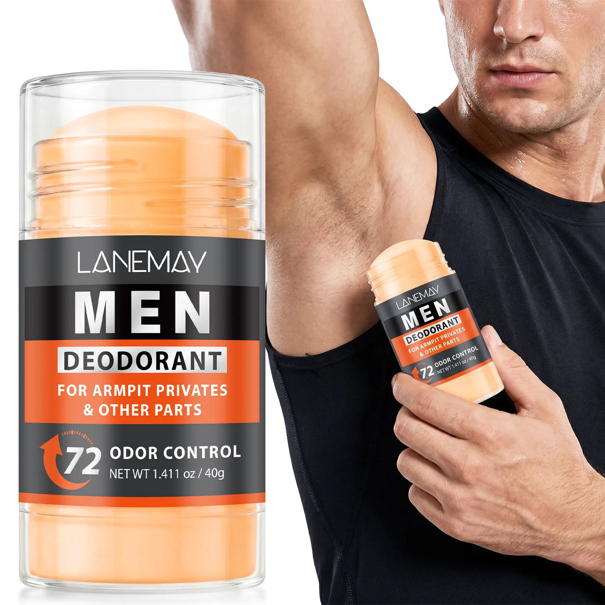 Men's 72HR Odor Control Deodorant Stick for Armpit, Privates & Other Parts, 40g, Long-Lasting Freshness