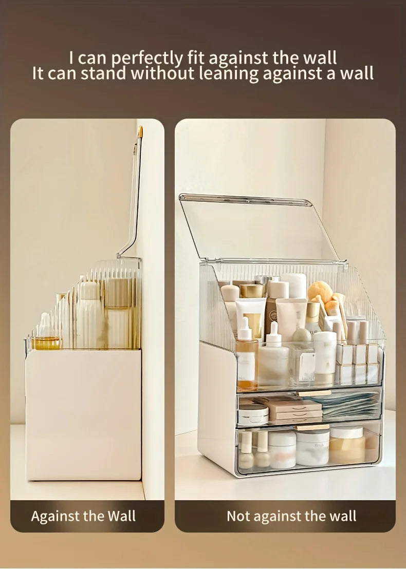 Makeup Organizer Countertop with Lid 3 Tiers Clear Skincare Cosmetic Display Storage Case for Vanity Bedroom Bathroom Dresser