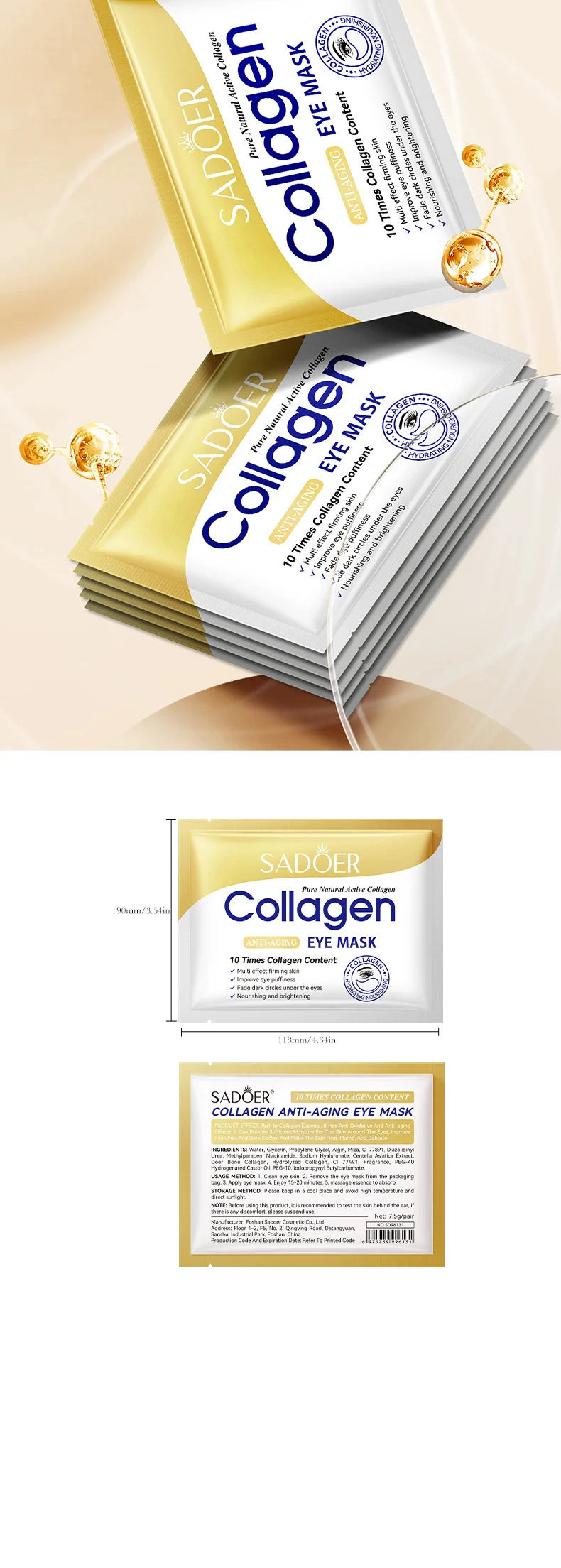 Collagen Eye Mask Firming Lifting Eye Patches Anti Dark Circles Eye Bags Fade Fine Lines Hyaluronic Acid Moisturizing Skin Care