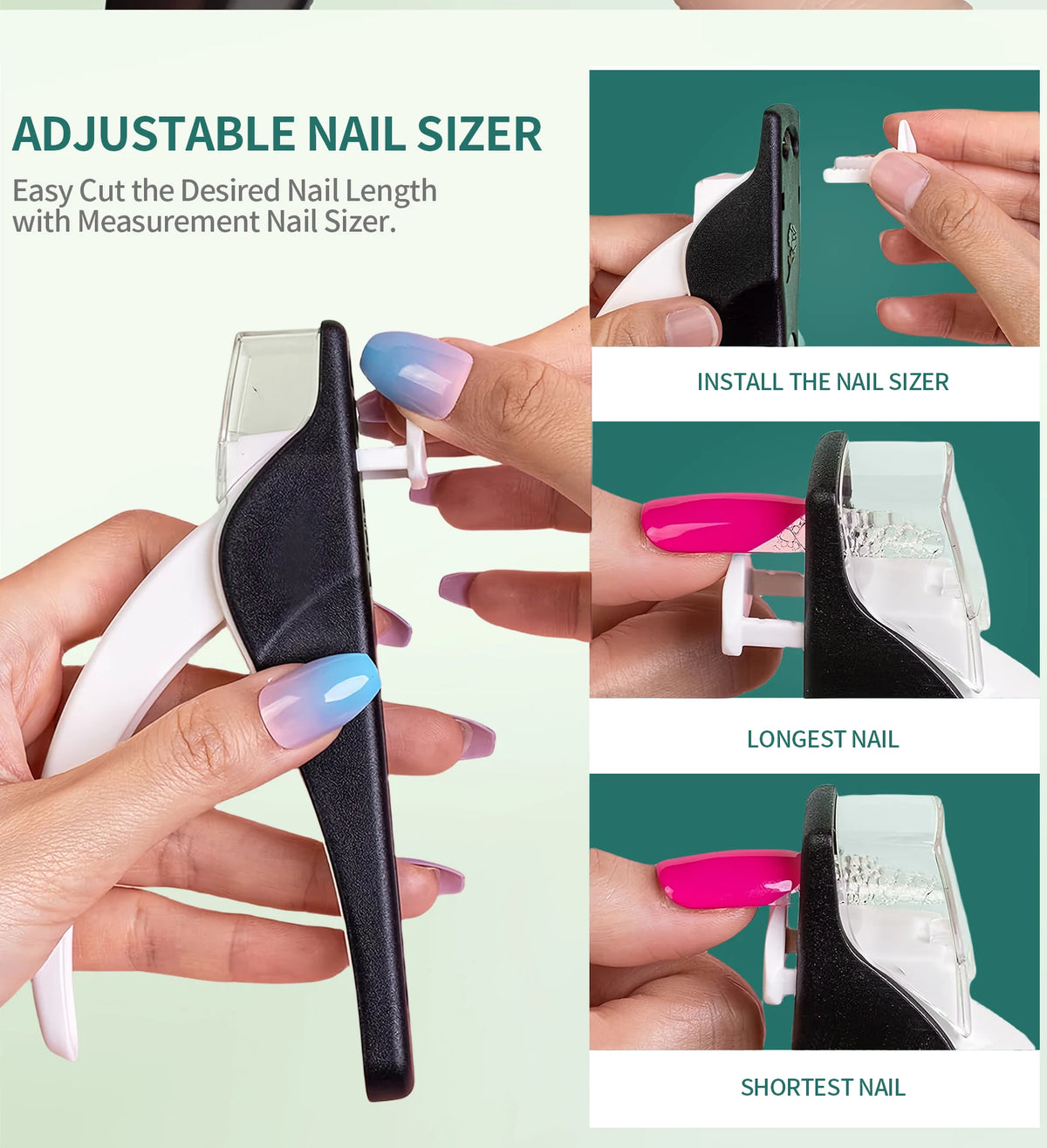 Nailpop Nail Clipper U Shaped Acrylic Fake Nail Scissors Nail Tip Edge Cutter Trimmer Manicure with Sizer Precise Cutting Tools