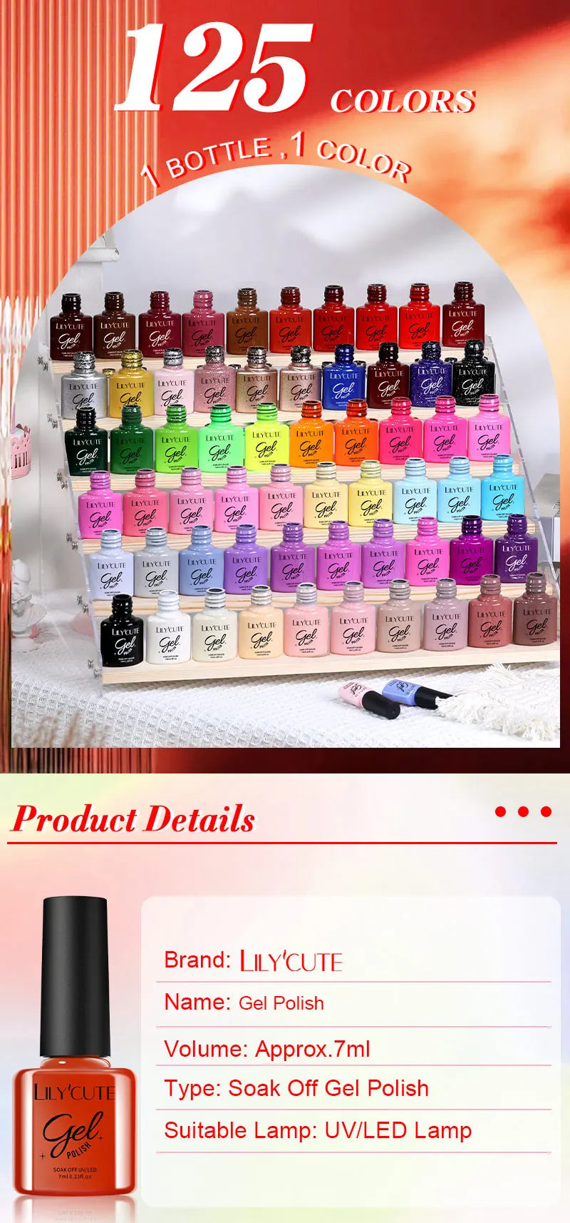 LILYCUTE Spring Summer 7ml Nail Gel Polish Long Lasting 125 Colors Soak Off UV Gel For Women French DIY Nail Art Supply