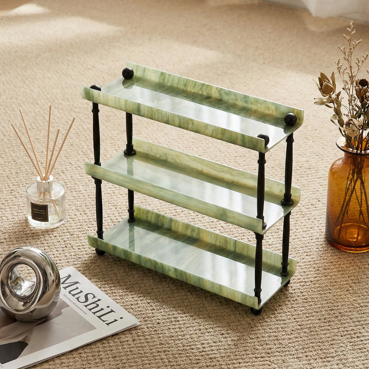 Wood and stone acrylic makeup brush storage box marble rotating dust-proof storage cylinder grid large-capacity lipstick box