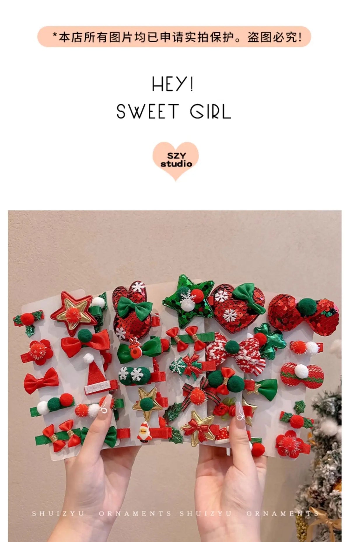 New Year Christmas Cute Cartoon Bow Hairpins Set Children Girls Hair Clips Pin Barrettes Accessories Headwear Headdress Ornament