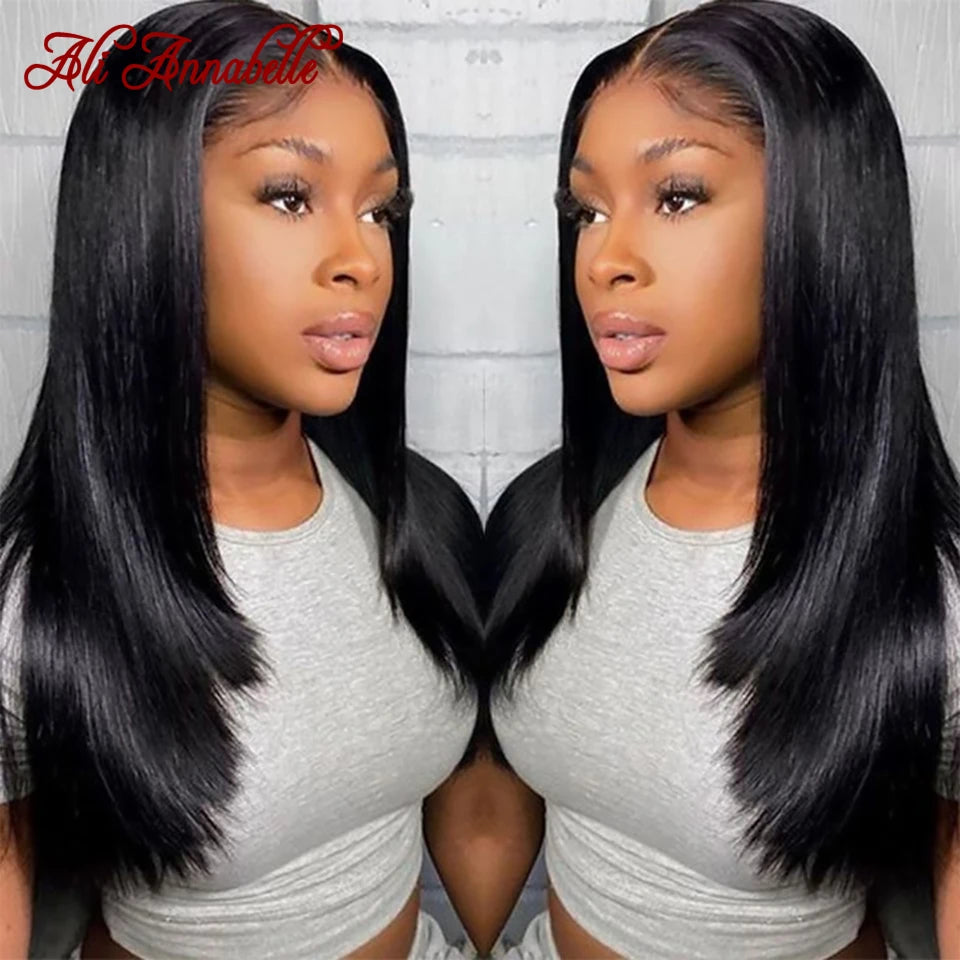 Wear Go Wigs 6x5 Pre Cut Lace Straight Hair Layered Cut Glueless Wigs Human Hair Wigs For Women Ready To Wear Pre Bleached Knots