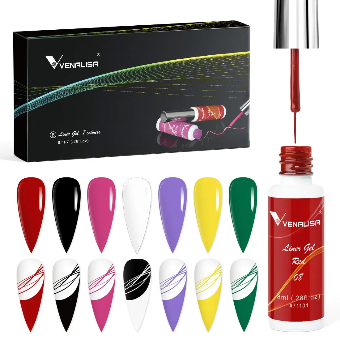 8ml VENALISA Liner Gel White Line French Nail Gel Polish 21 Colors Soak Off UV/LED Painting Gel Beautiful Semi Permanent Varnish