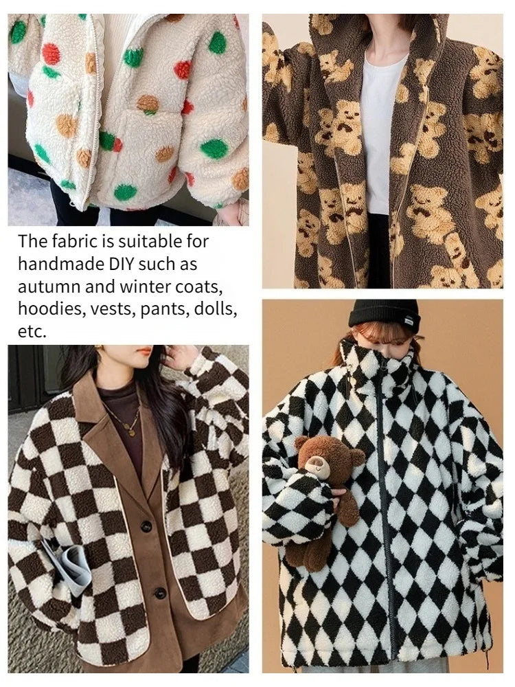 Thickened Short Hair Plush Fabric By The Meter for Needlework Autumn Coat Hoodies Dolls Diy Sewing Cloth Warm Soft Bear Plaid