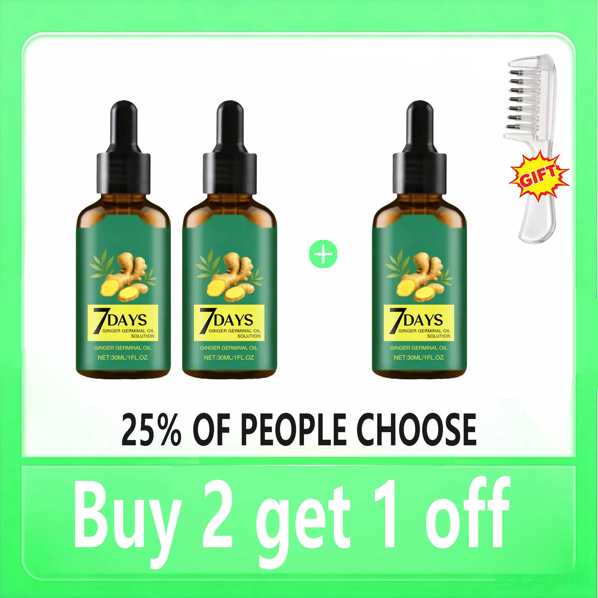 7 Days Fast Ginger Hair Growth Serum Prevent Hair Loss Scalp Treatment Thicker Longer Hair for Accelerate Growth