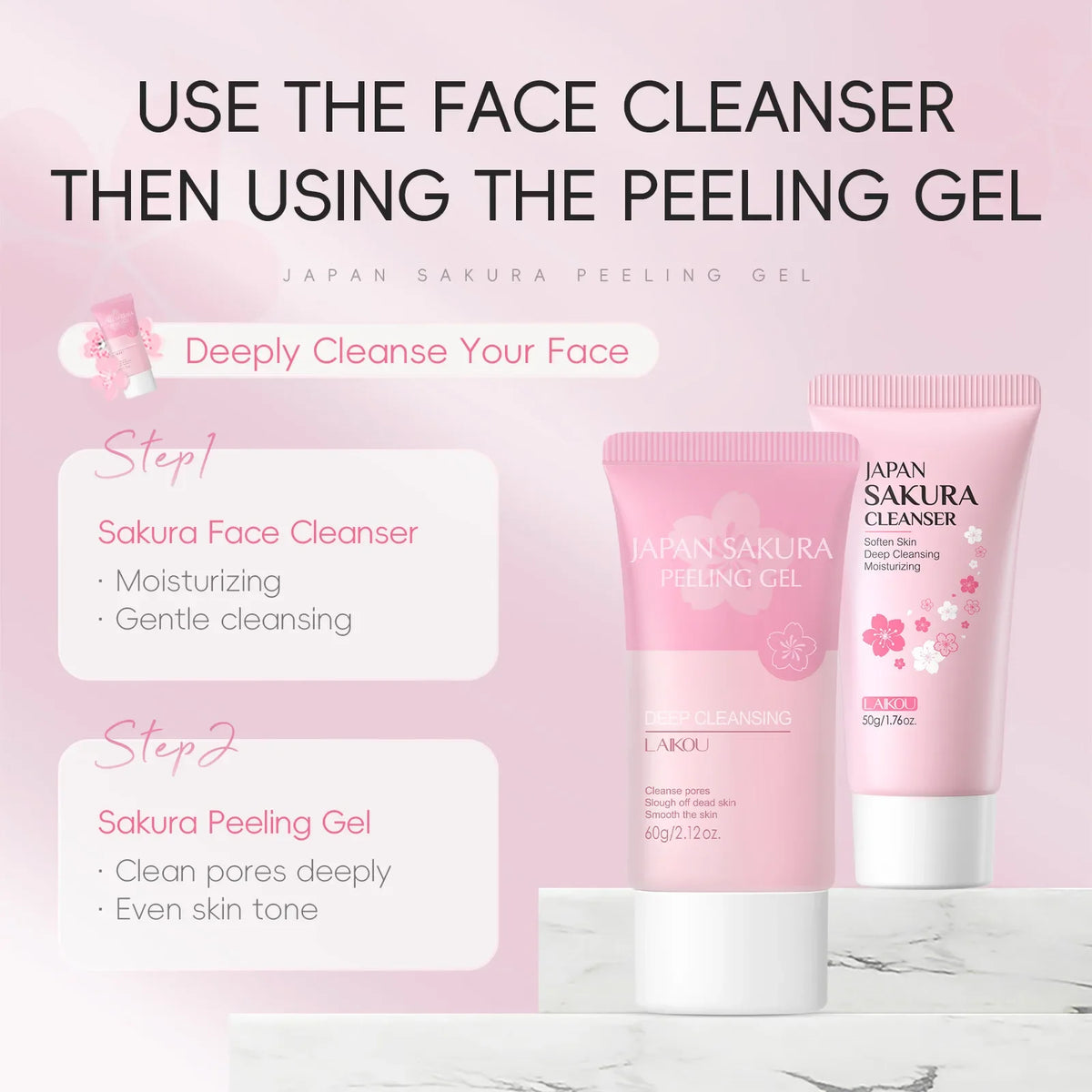 Laikou Japan Sakura Exfoliating Peeling Gel 60g, Gentle Face Body Scrub Deep Clean Remove Dead Skin Hydrating Smooth Skin Care