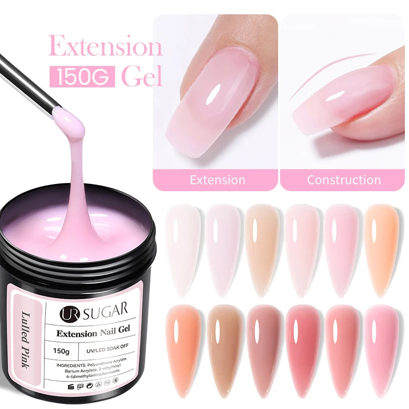 UR SUGAR 150g Jelly Gel Nail Extension Gel Milky White Nude Pink Quick Building UV Nail Hard Gels Self Leveling Construction Gel