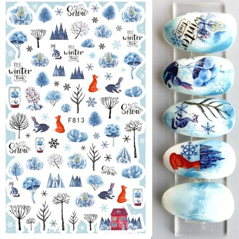 5D White Snowflakes Embossed Nail Art Stickers Winter Charm Decals Self Adhesive Christmas New Year Slider Decoration Manicure