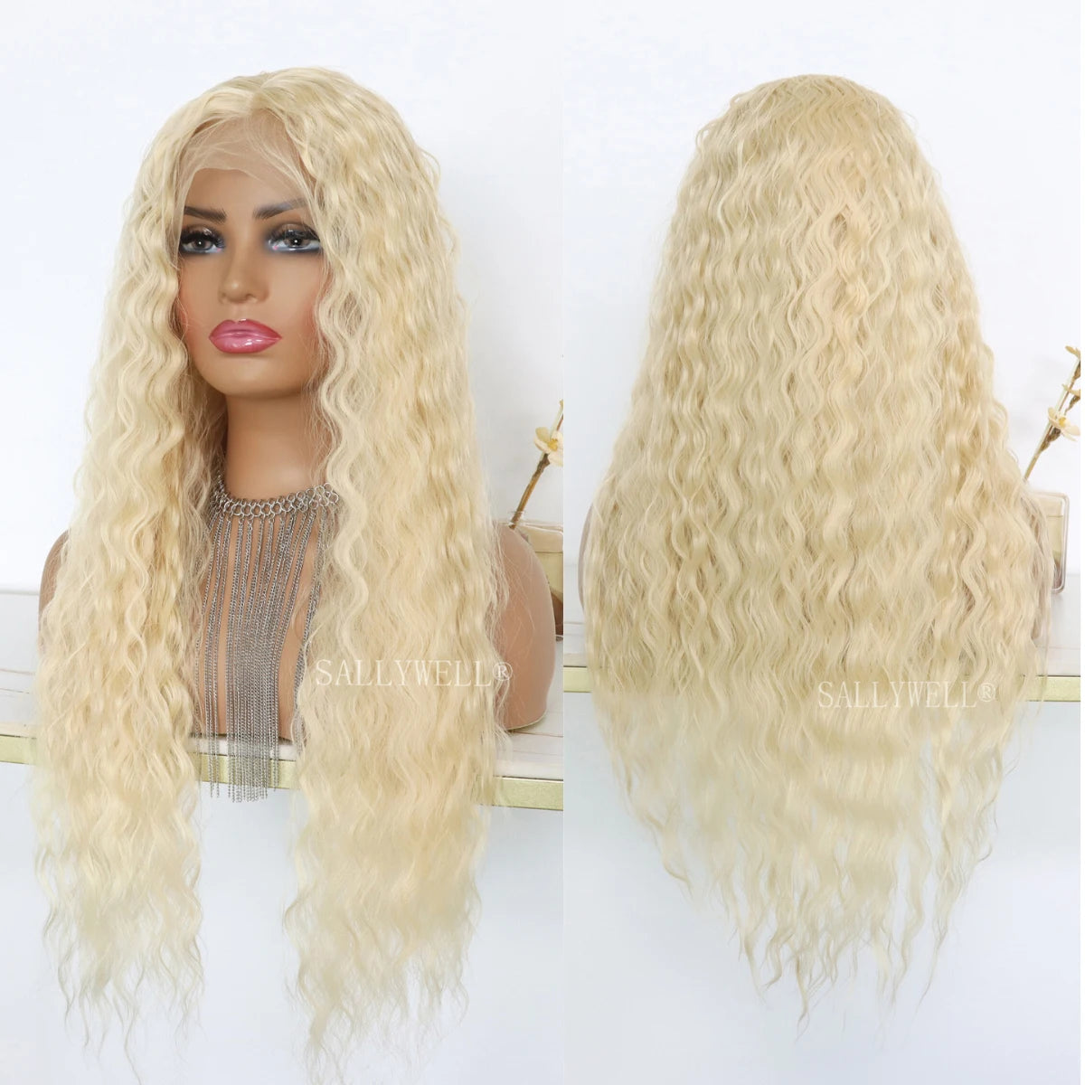 Long Curly Synthetic Lace Front Wigs Honey Blonde Wigs for Women Loose Deep Wave Wig Natural Looking Crimps Heat Resistant Hair