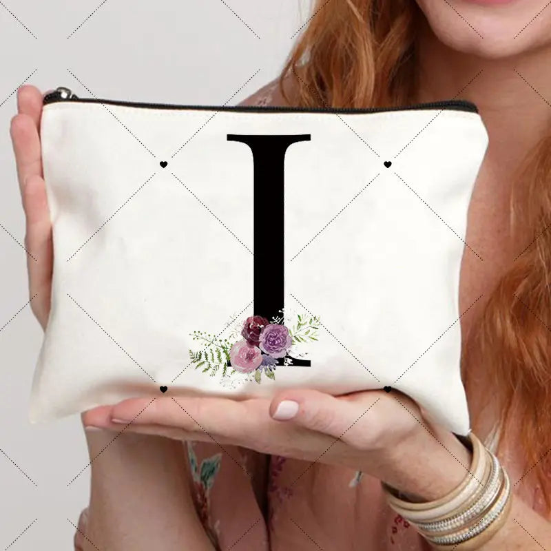 Floral Letter Bridesmaid Makeup Bags Bachelorette Party Gift Children Travel Bag Zipper Pouch Travel Organizer Case Cosmetic Bag