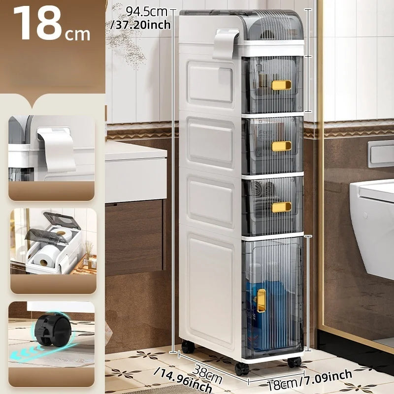 18cm Narrow Storage Cabinet, Multi-Tier Slim Organizer for Bathroom/Living Room, Holds Towel/Tissue/Cosmetic, Space-Saving Shelf