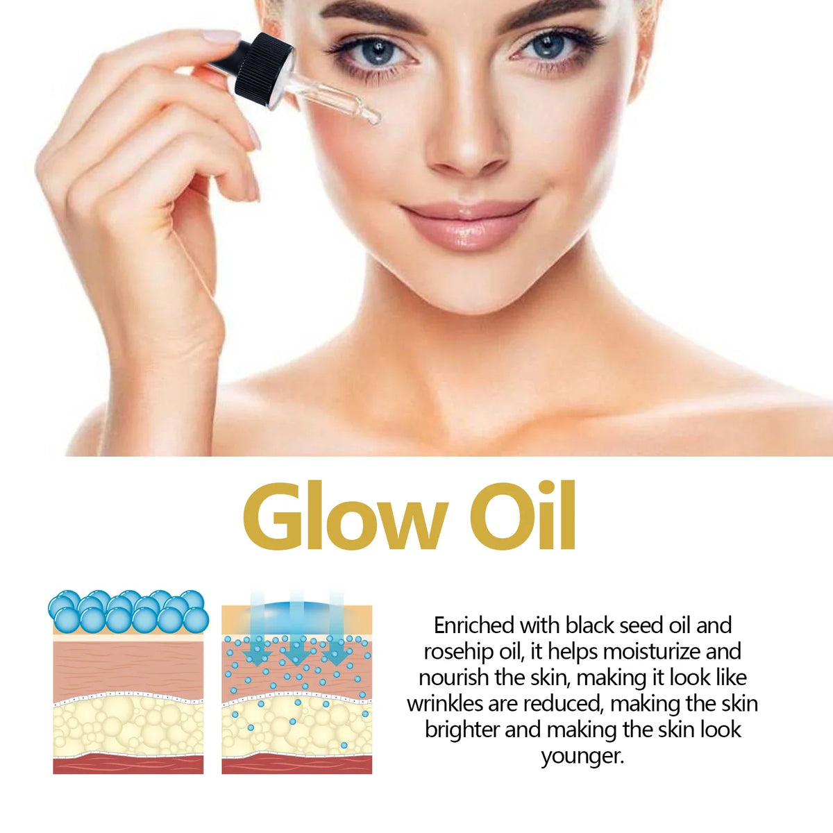 Facial Oil Anti Aging Face Treatment Hydrating Moisturizer Wrinkle Reducer for Dry Skin Rosehip Oil Brightening 30ml Non Greasy