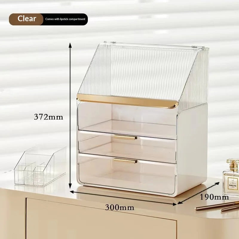 Makeup Organizer Countertop with Lid 3 Tiers Clear Skincare Cosmetic Display Storage Case for Vanity Bedroom Bathroom Dresser