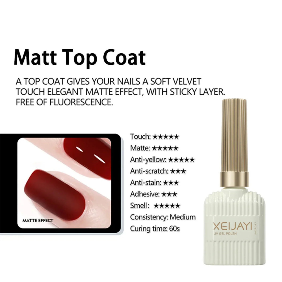 XEIJAYI Base Gel Super Top Coat Manicure Matte Top Coat Semi Permanent Soak Off UV Gel Varnish 15ml