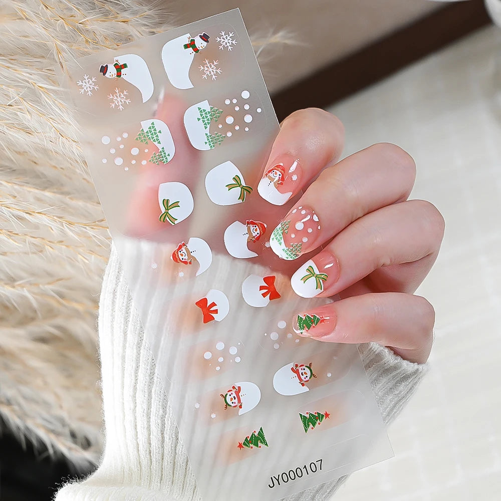 16Tips Christmas Nail Polish Stickers Baking Free Snowflake Santa Claus Elk Design Self-adhesive Nail Art Wrap Xmas Nail Decals*