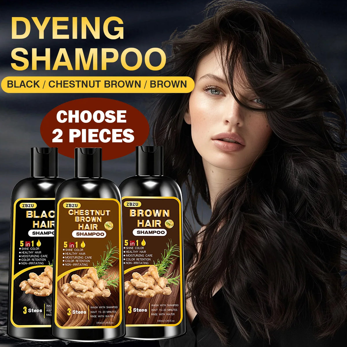 New Hair Dye Shampoo 5-in-1, Containing Ginger and Biotin. Long-Lasting Color Retention and Coverage of Gray Hair. Long-Lasting