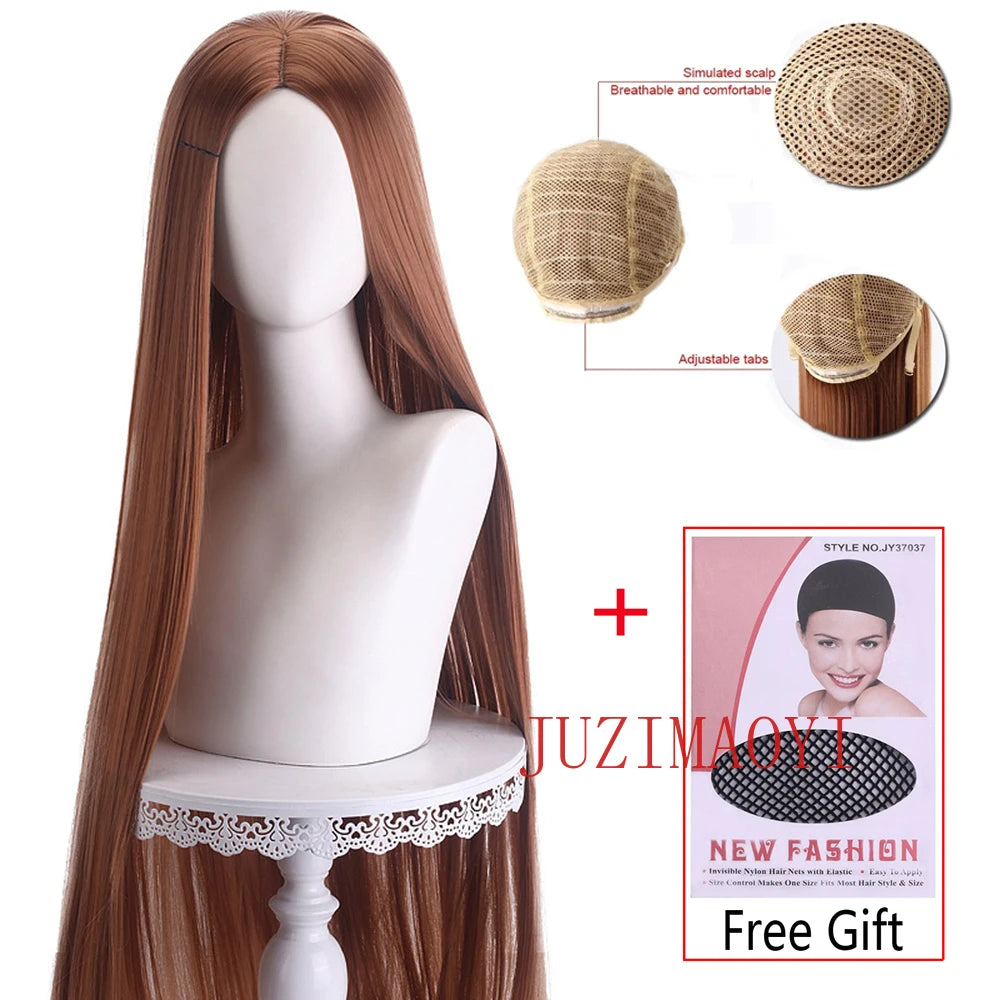 Long Straight Cosplay Wig 100cm Centre Parting Central Split Blond Pink Red Purple Heat Resistant Synthetic Hair Wigs