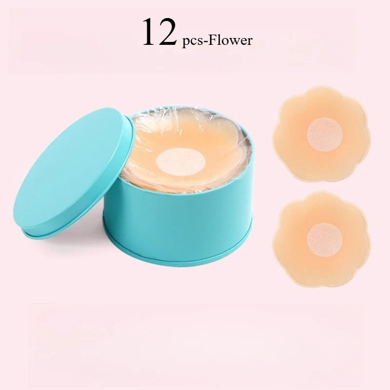 Reusable Breast Petals Lift Invisible Silicone Bra-less Pasties Pad Nipple Cover Invisible Petal Adhesive Stick on Bra 2-12pcs