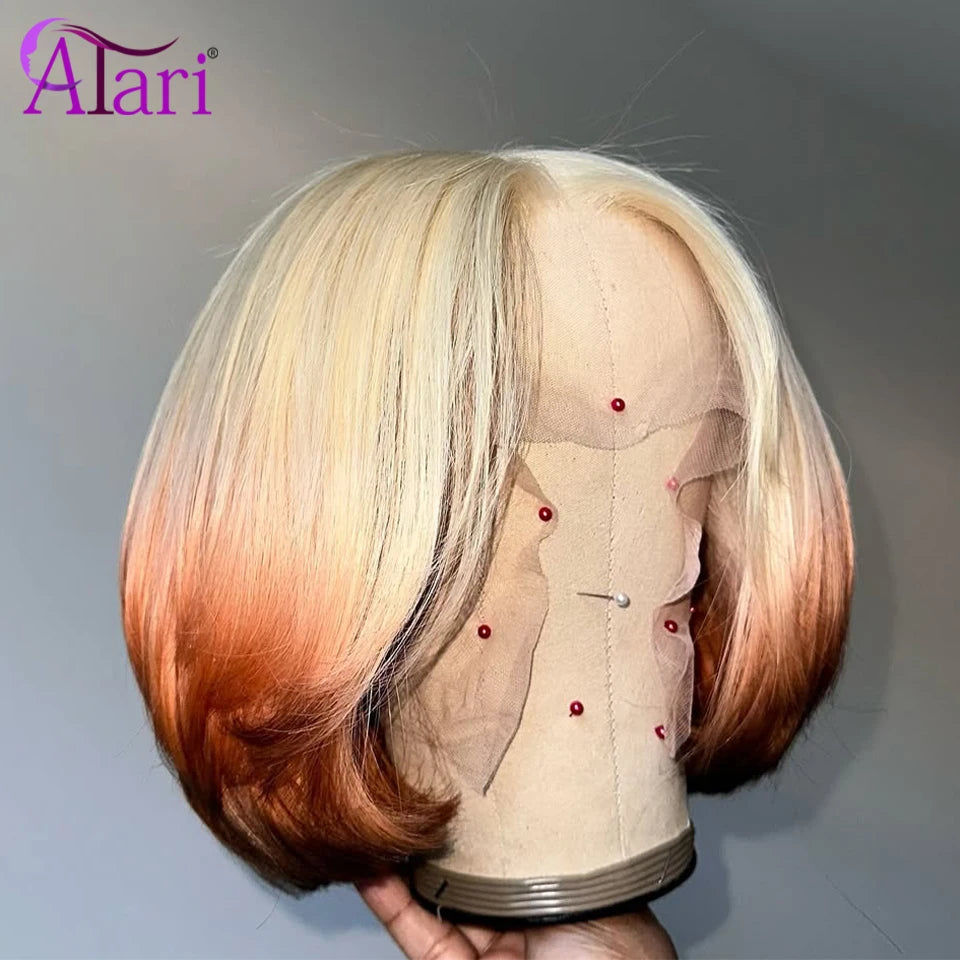 Upgrade 13x4 Lace Frontal Bob Striaght 3 Tone Human Hair Wigs Brazilian Ombre 613 Colored Short Bob Transparent Wig 180 Density