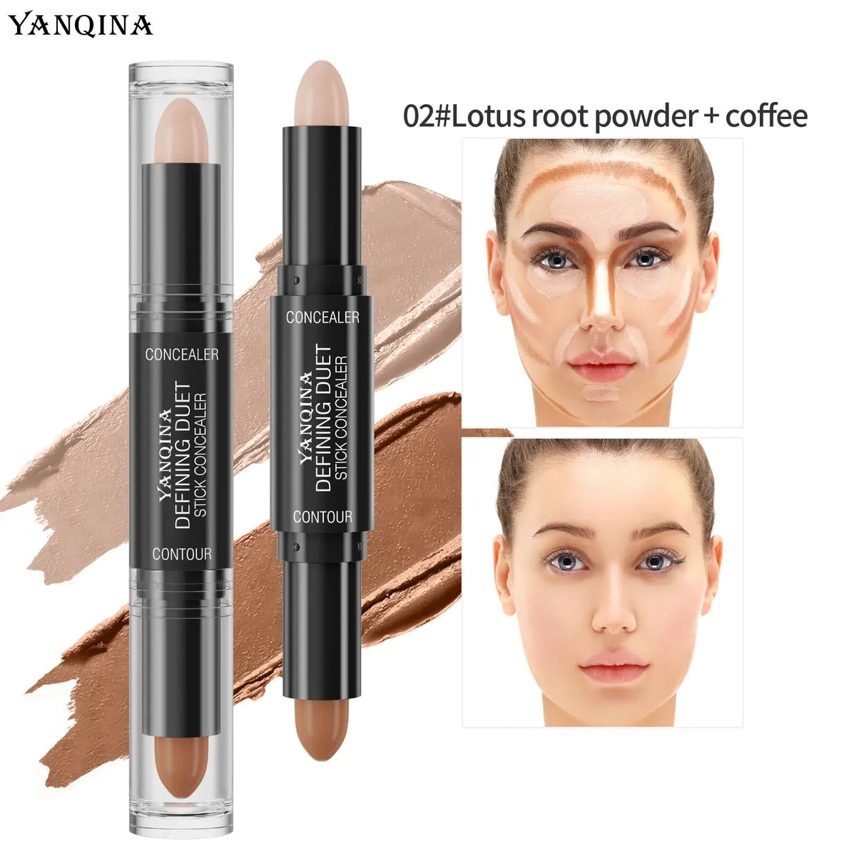 Contour Stick Duo, Double-Ended Highlight and Shadow Cream, Waterproof Full Coverage Concealer, Natural Finish Makeup for All Sk