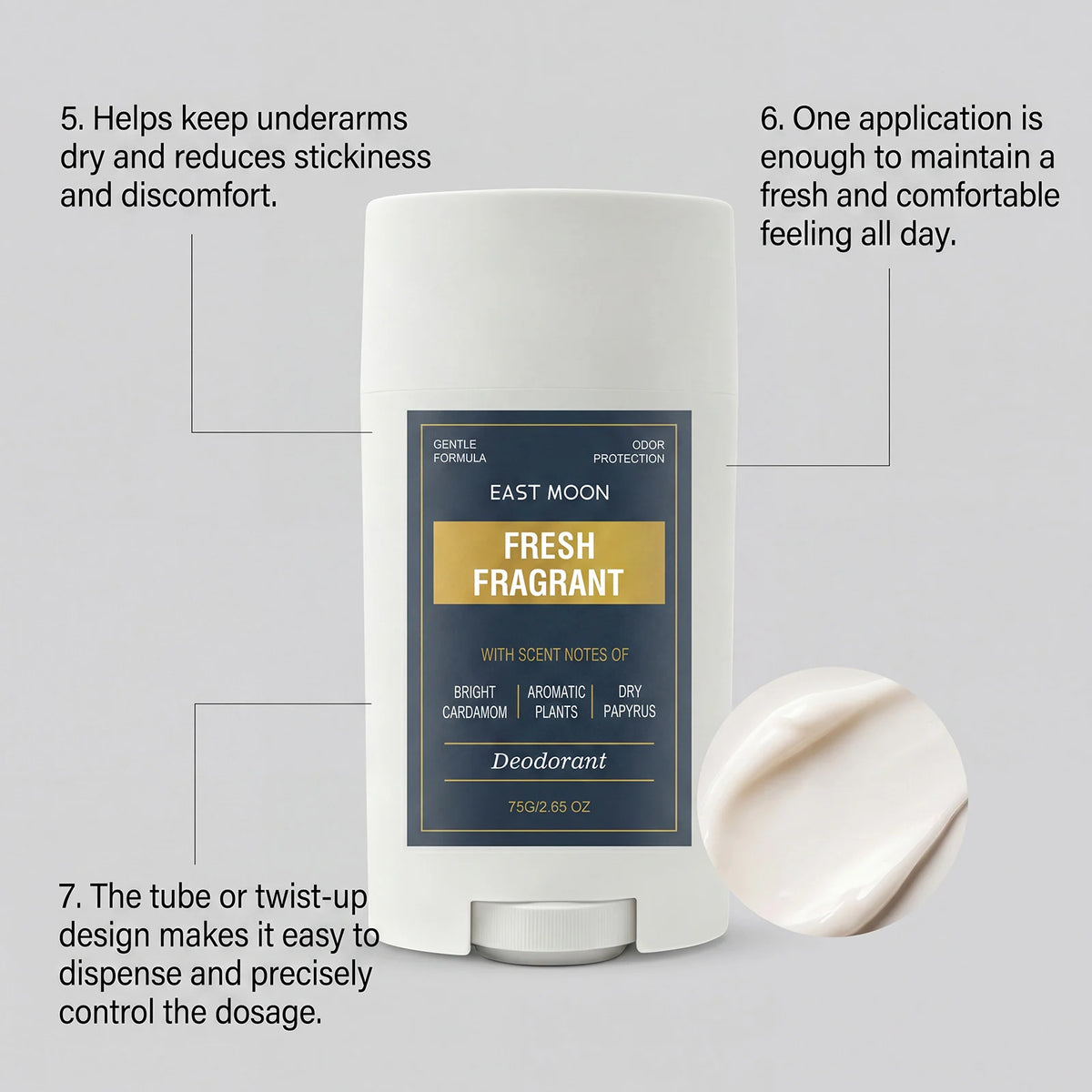 Fresh Fragrant Deodorant Stick for Men, Gentle Formula Odor Protection, Cardamom Papyrus Natural Scent Body Deodorant