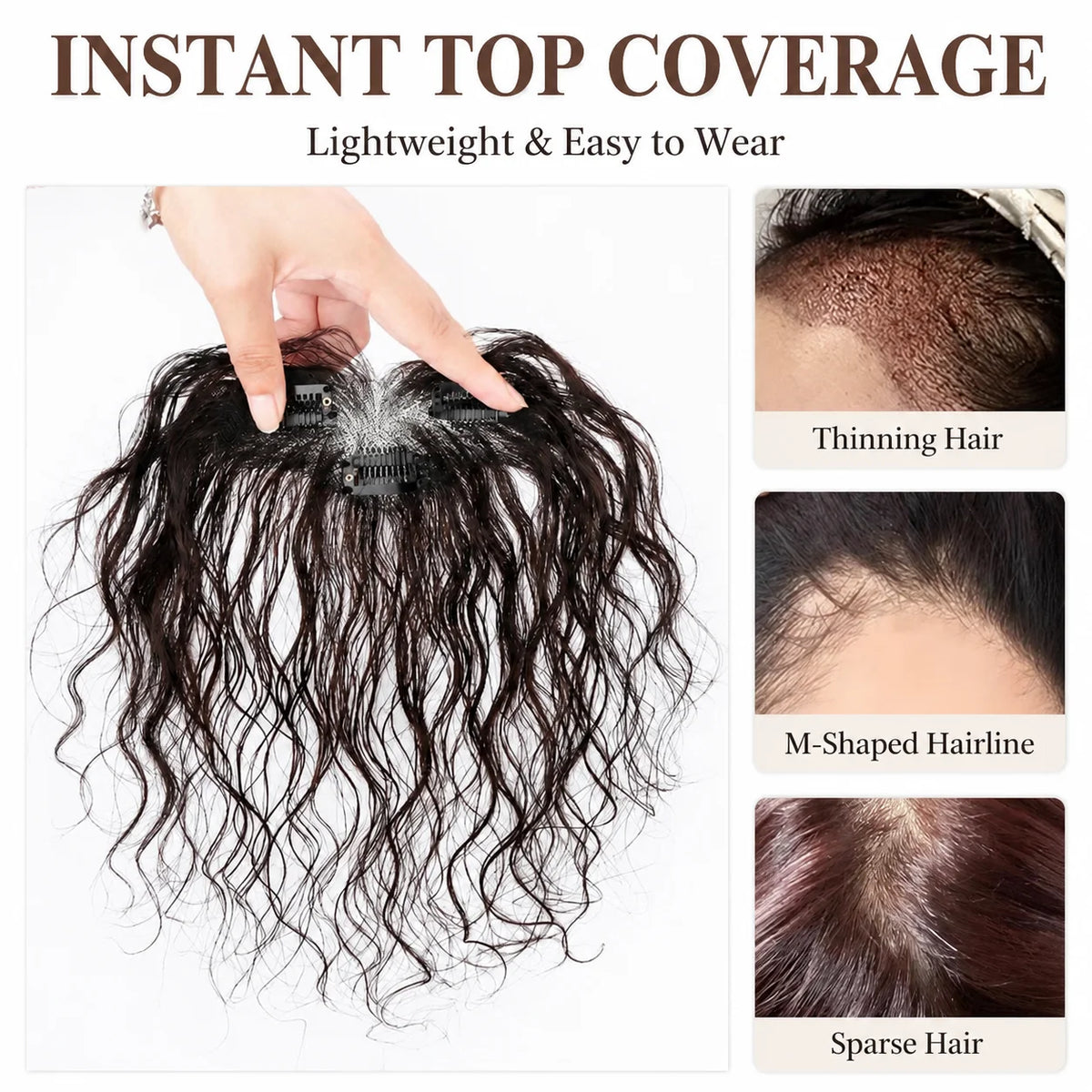 Curly Bangs Toppers for Women 100% Human Hair Breathable Lace Base with Clips Baby Hair Fringe Hairpiece for Thinning Hair