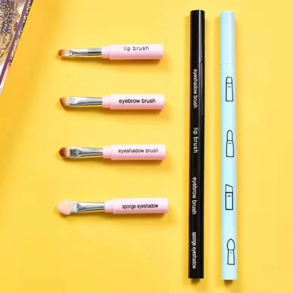 Travel Size 4 In 1 Makeup Brush Portable With Plastic Handle Eyeshadow Lip Brush Multi-use Makeup Tool