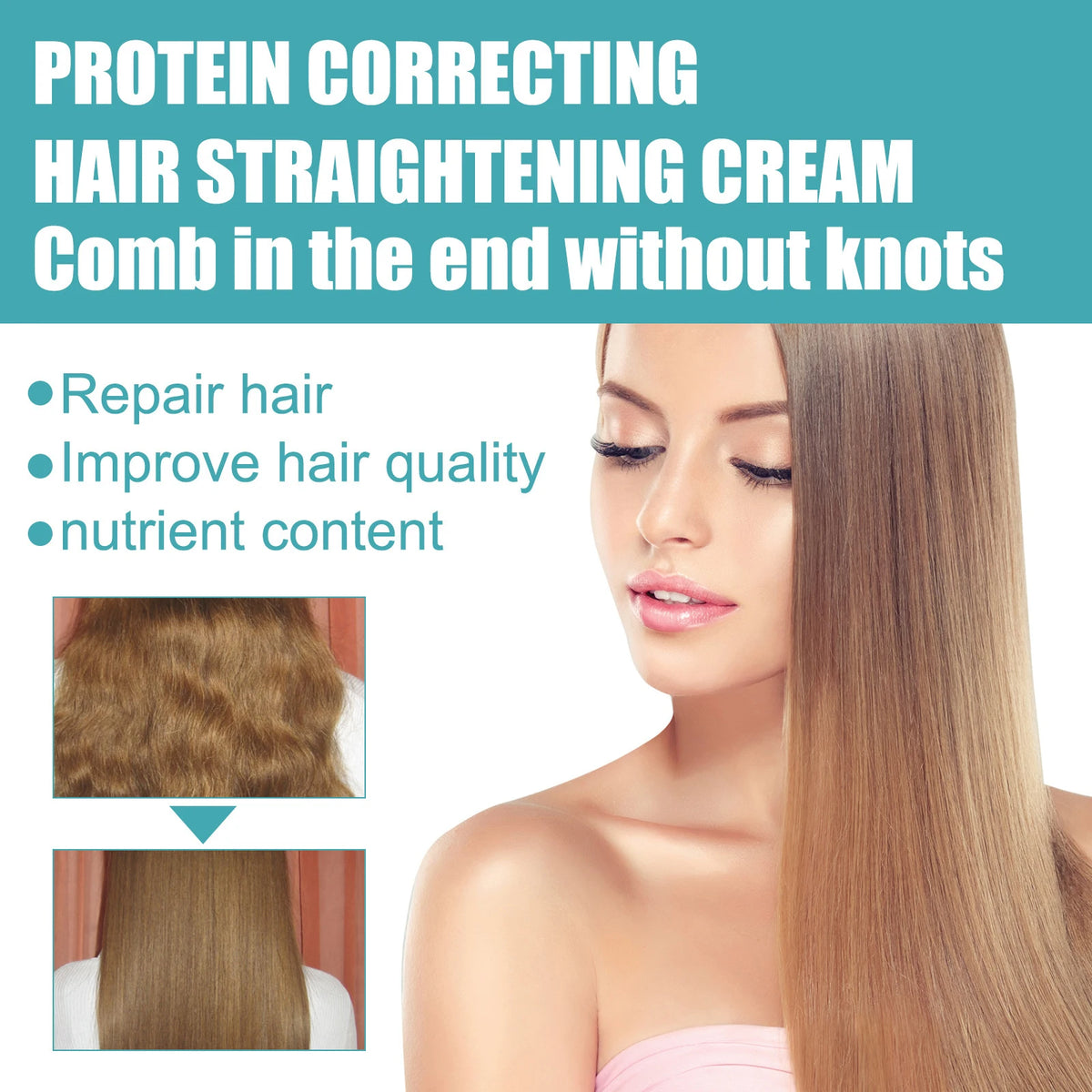 Collagen Smoothing Hair Straightening Cream for Dry Frizzy Hair No Flat Iron Needed Deep Repair Shine Leave In Conditioner 100ml