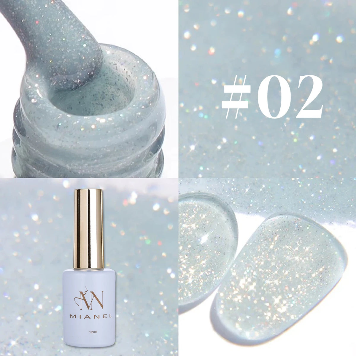 MN 1-9PCS Pink Blue White Green Color Series Gel Nail Polish With Strobe Glitter Brocade Diamond Gel Polish