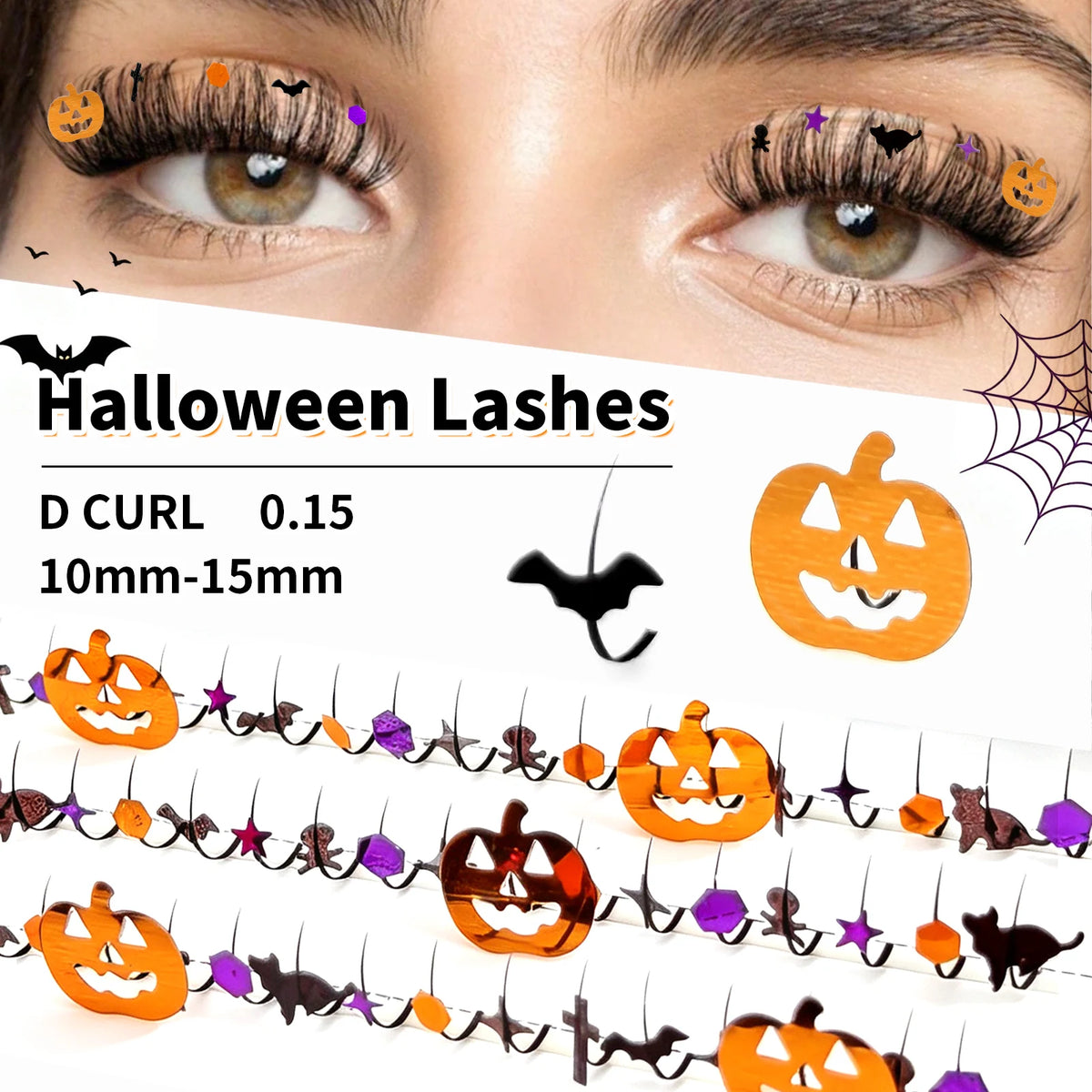 DIY Halloween Eyelash Extensions Glitter A/M Lashes DIY Halloween Christmas False Lashes 10-15mm