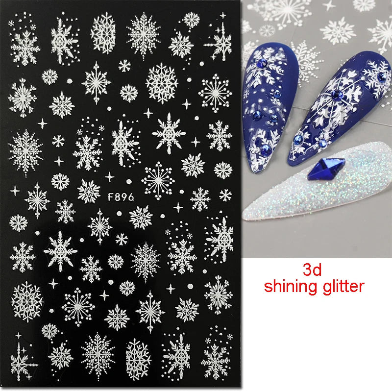 3d Nail Art Stickers Winter Christmas Trees Snow Mountains Xmas Snowflakes Decals For Nails Decoration Manicure Salon Beauty