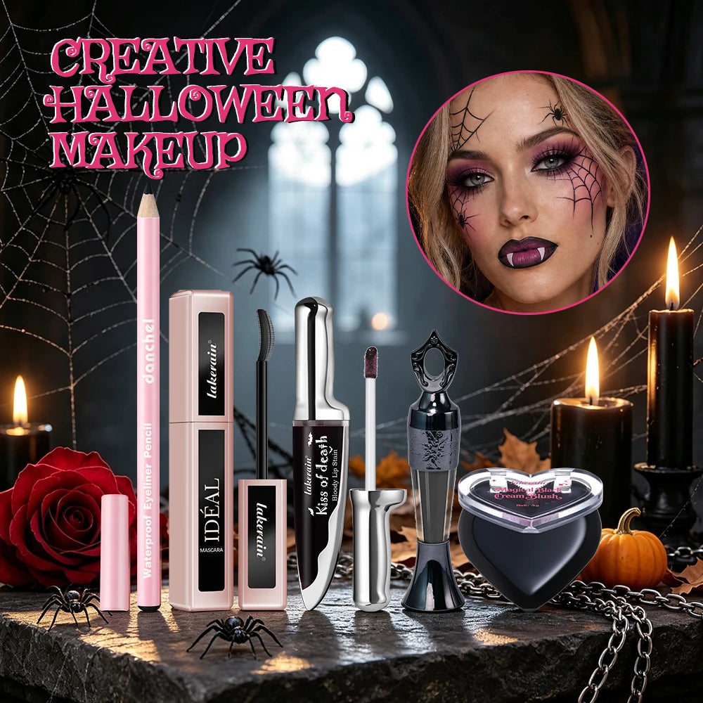 Halloween Gothic Makeup Set Waterproof Eyeliner Pencil Mascara Lip Gloss Cream Blush Kit Long Lasting Creative Makeup Cosmetic