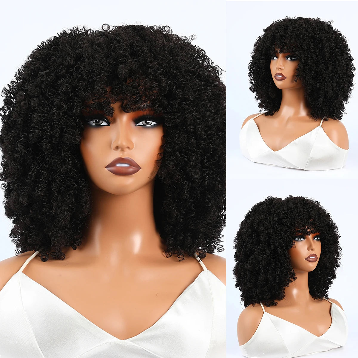 Synthetic 1 Piece 16 Inch Exploded Head Curly Wig, Synthetic Fiber Wig, Comfortable and Breathable Snapback Mesh Cap